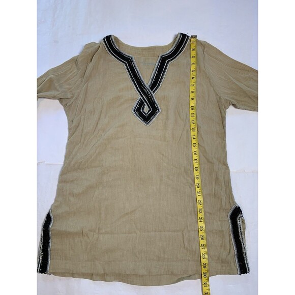 Soft Surroundings Tunic Womens L Tan Swimsuit Cover Gauzy Beaded Lagenlook - Picture 9 of 9